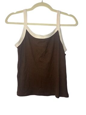 Kimberly C Brown Ribbed Tank with White Trim